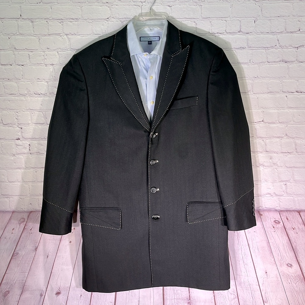 MILANO MODA Men's Black Modal Designer Blazer. Size 42R / 36